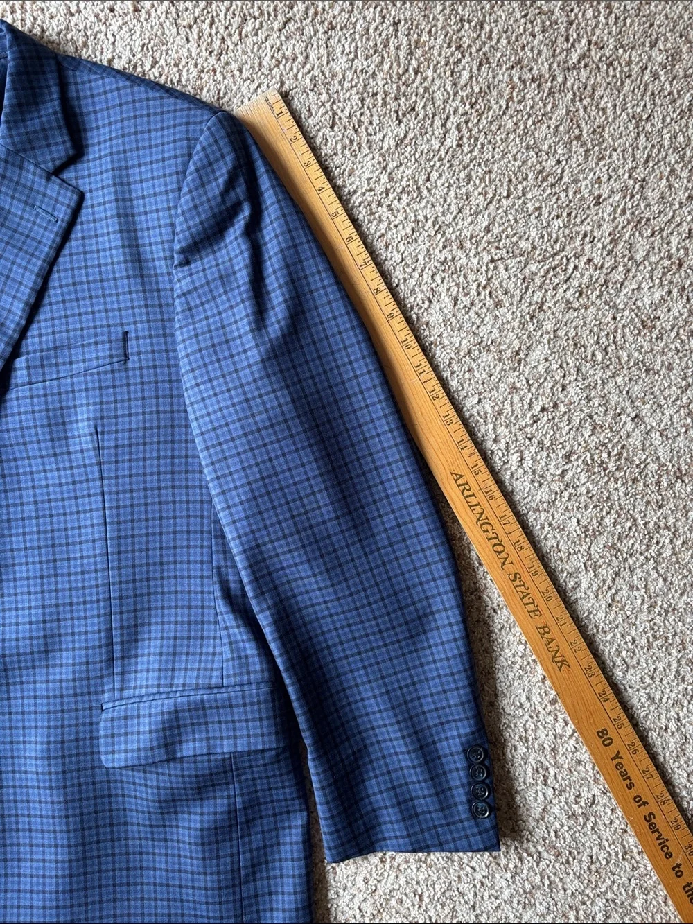 Peter Millar Men’s Blue Check 2 Button Wool Sport Coat Blazer Jacket 48 L Tall